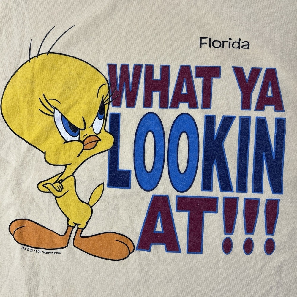 Vintage Tweety Bird 1996 TShirt Mens XL What Ya Lookin At Looney Tunes 90s - Picture 6 of 11
